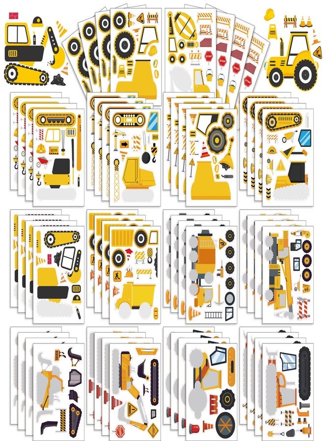 T-Antrix 42 Sheets Make Your Own Construction Stickers Make A Face Stickers for Kids Toddlers with Trucks DIY Craft Sticker Kids Truck Themed Birthday Truck Party Supplies - Image 1
